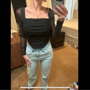 Elegant Black Mesh Long Sleeve Top